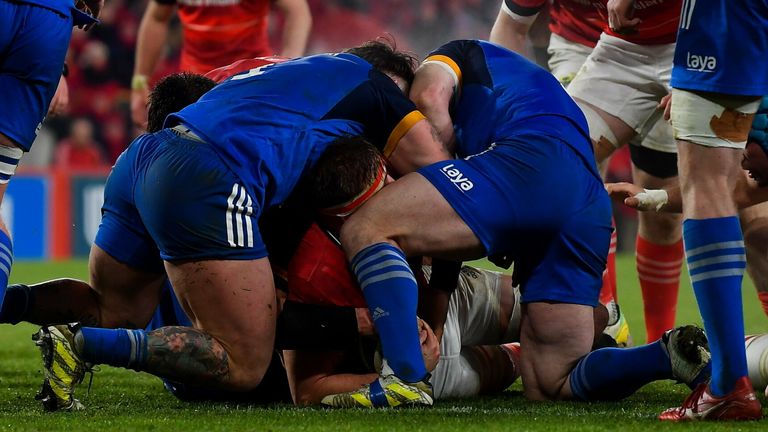 Munster No 8 Gavin Coombes forced his way over for the first try of the St Stephen's Day clash